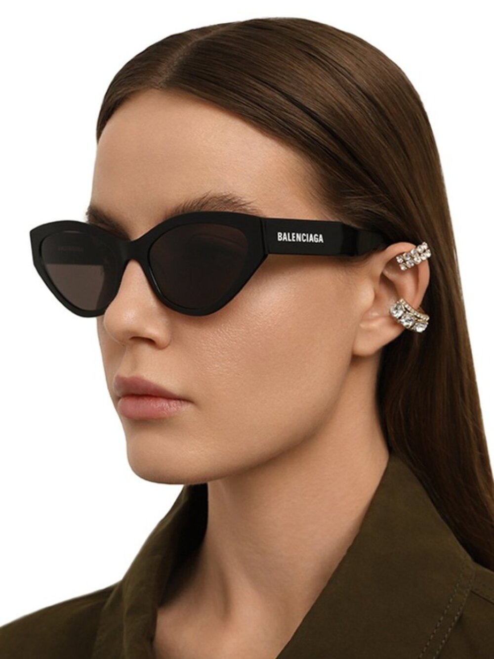Balenciaga BB0306S 001 Sunglasses Black Cat Eye Frame - Picture 1 of 3
